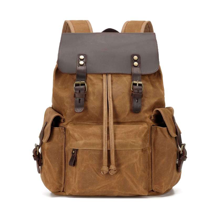 Canvas Backpack Casual - 新しいメンズバックパック、キャンバス製カジュアルバックパック、トレンディなコンピューターバッグ、オイルワックス加工のキャンバスにレザートリム付き