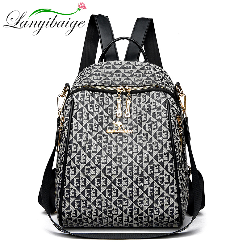 Fashion Backpack Women - 女性のレトロなレタープリントのショルダーバッグ,有名なデザイナーのバックパック,大容量の学生バッグ,新しいファッション,2024