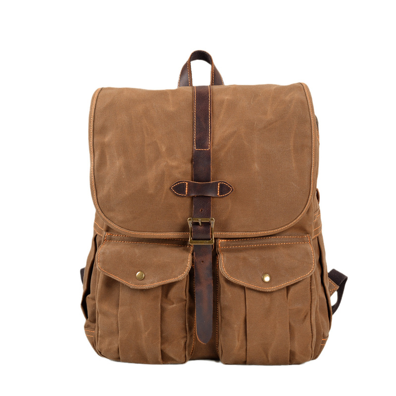 Canvas Backpack Casual - 新しいワックスキャンバスメンズバックパック、キャンプ、アウトドア、ハイキング、防水、カジュアル、レトロ、16インチコンピューターデュアルショルダーバッグ