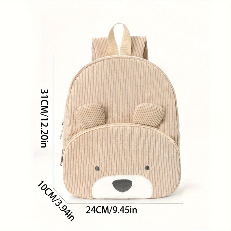 小学生向けキュートなクマ柄コーデュロイリュックサック、おしゃ - Canvas Backpack Casual のレビューと価格