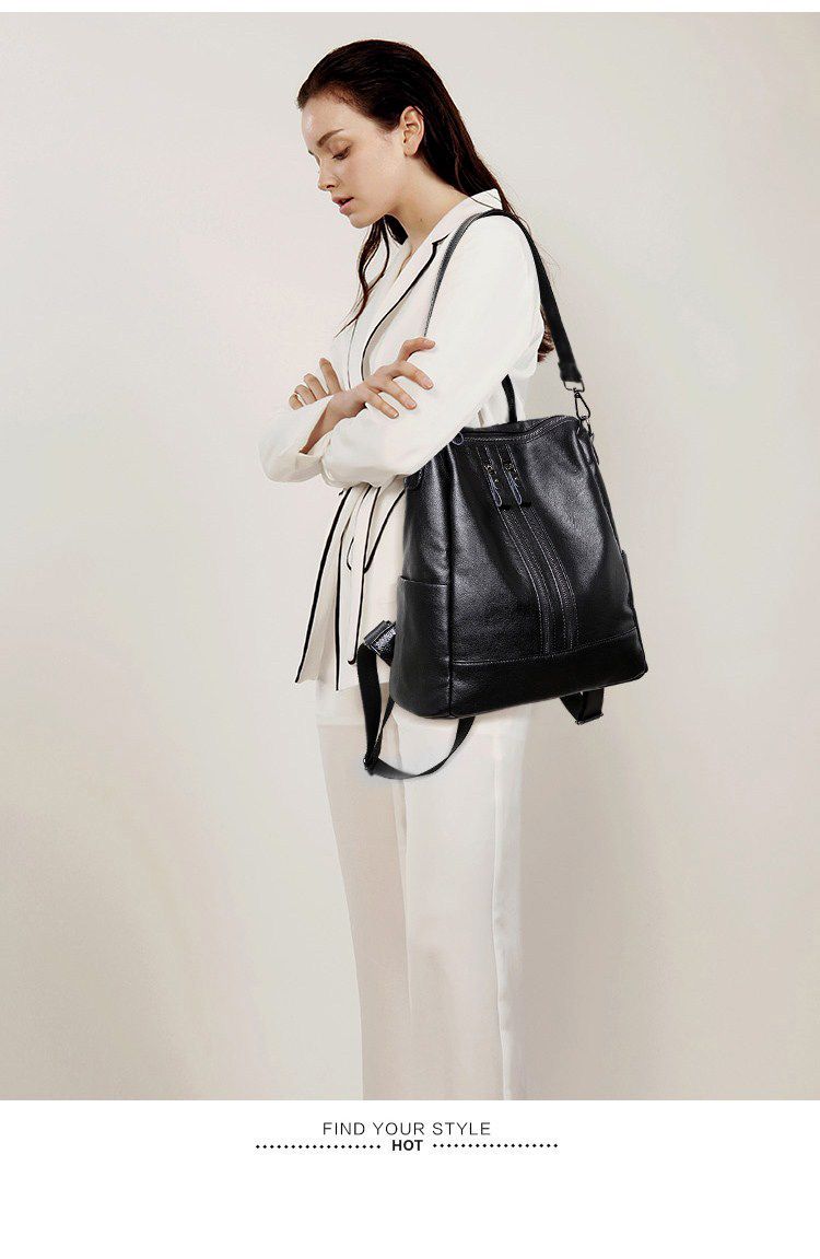 女性ソフトレザーバックパックスクールブラックカジュアル多機能 - Fashion Backpack Women のレビューと価格