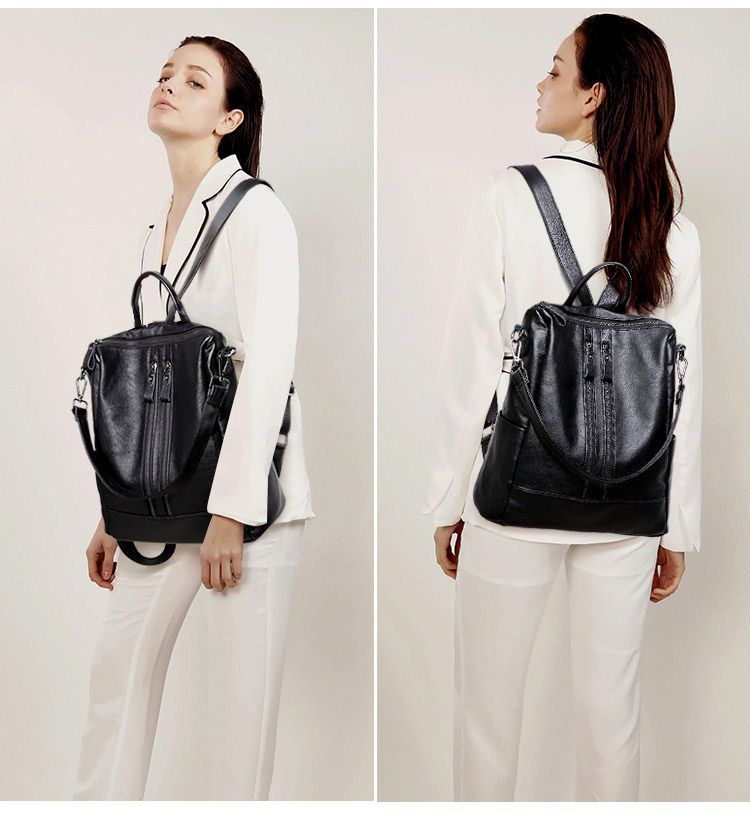 女性ソフトレザーバックパックスクールブラックカジュアル多機能 - Fashion Backpack Women のレビューと価格