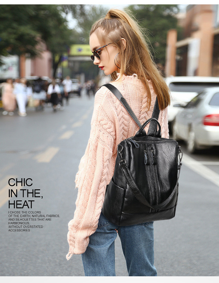 女性ソフトレザーバックパックスクールブラックカジュアル多機能 - Fashion Backpack Women のレビューと価格