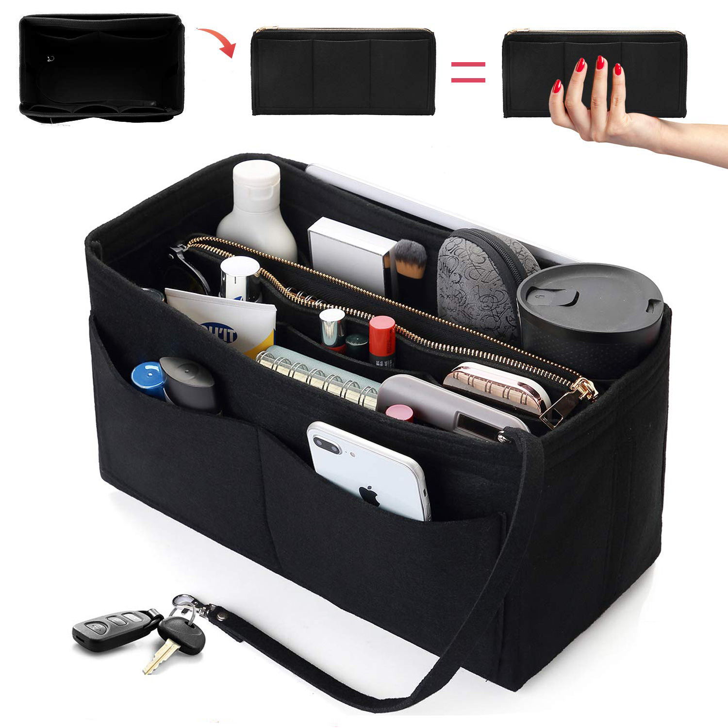 フェルト財布オーガナイザーインサート - ジッパー付きトラベ - Backpack Insert Organizer のレビューと価格