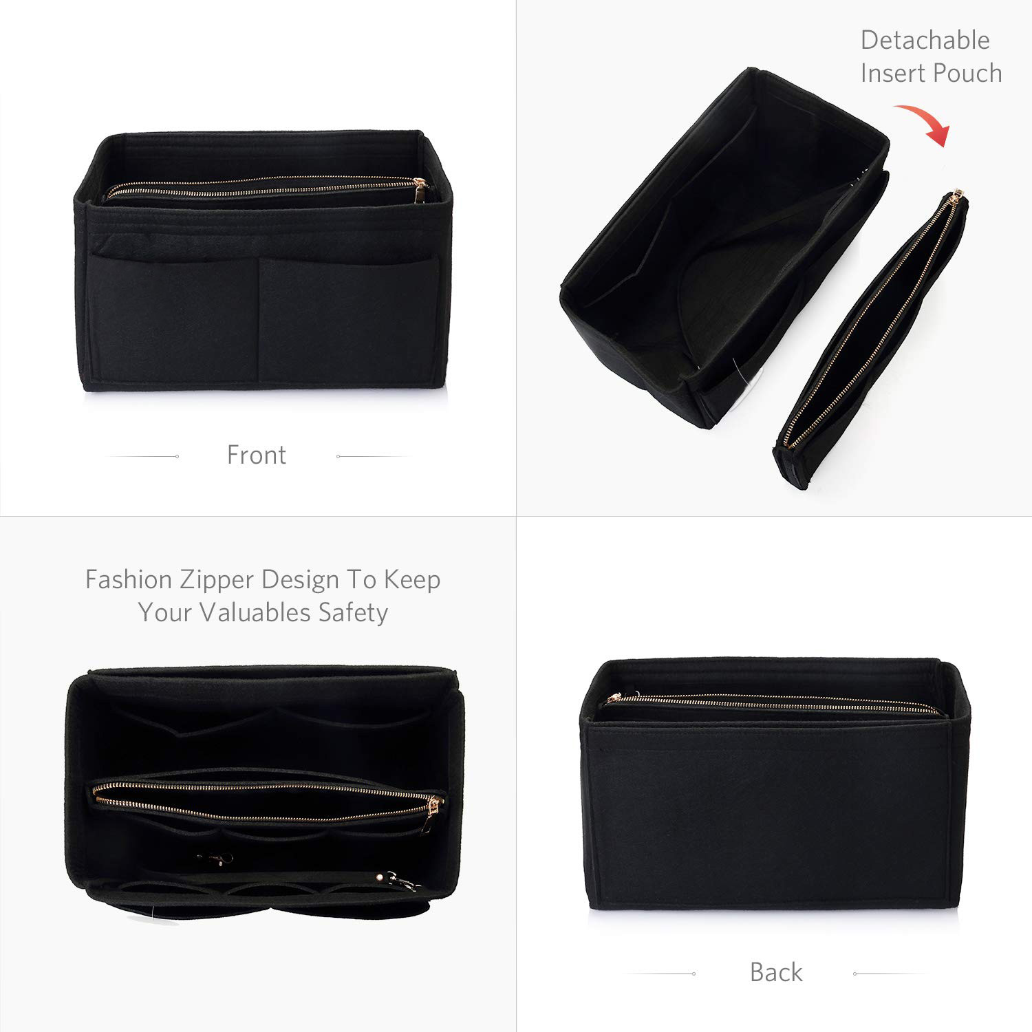 フェルト財布オーガナイザーインサート - ジッパー付きトラベ - Backpack Insert Organizer のレビューと価格