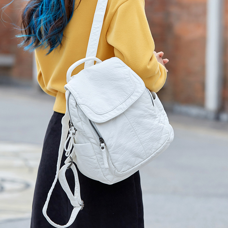 女性のための白いウォッシュレザーバックパック、ティーンエイジ - Fashion Backpack Women のレビューと価格