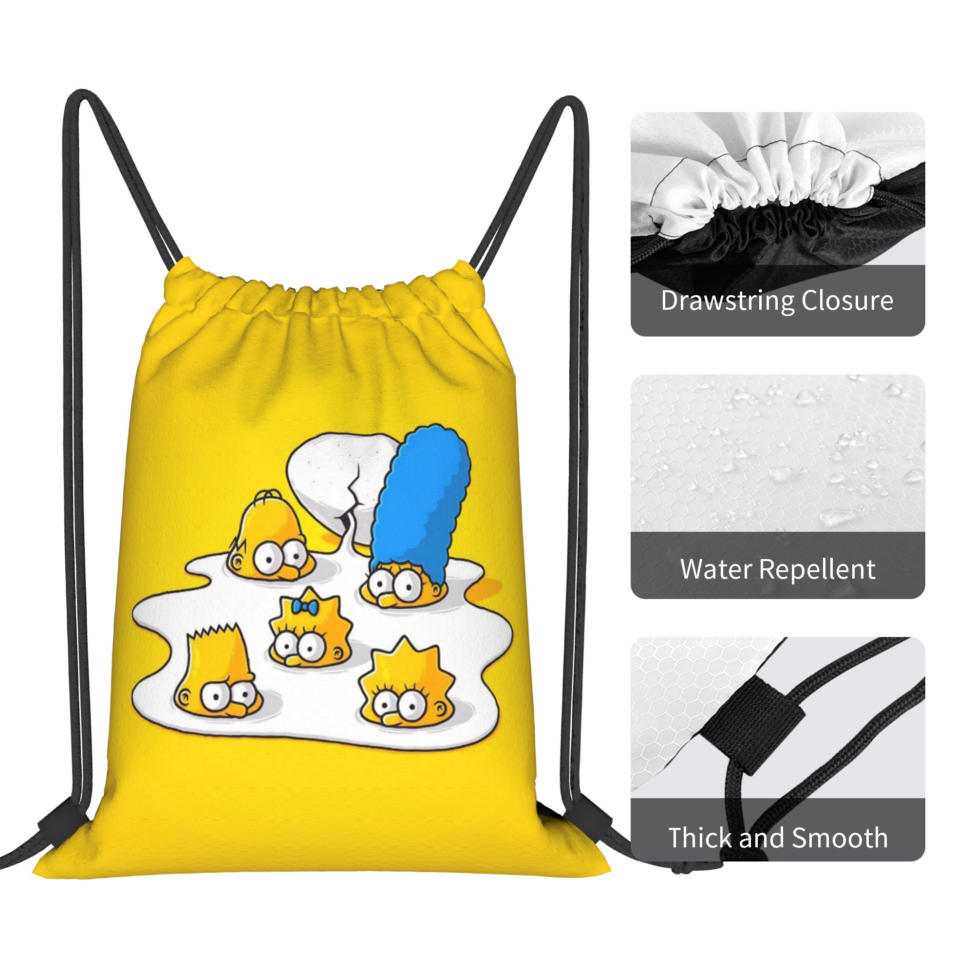 シンプソンズ風カートゥーン柄巾着バックパック、ジムスポーツ用 - Drawstring Gym Bag のレビューと価格